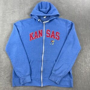 Kansas Jayhawks Blue 84 Men Large Blue Full Zip Hoodie Distressed
